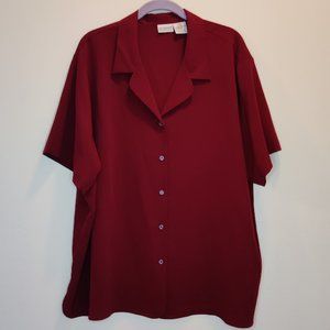 Liz Baker Button-up Top, Short Sleeve, Dark Burgundy, Sz 26W